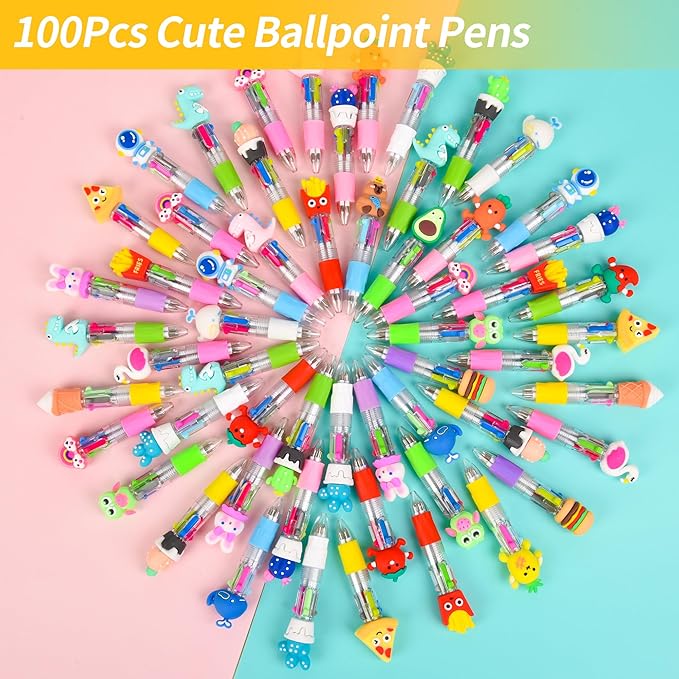 LiYiQ 100 PCS Multicolor Pen in One Fun 4-in-1 Cute Pens Bulk Kawaii Cool - Image 3