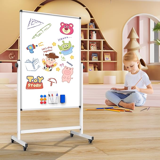 Double-Sided Whiteboard and Corkboard on Wheels, 48 x 32 Inch Magnetic Dry - Image 6