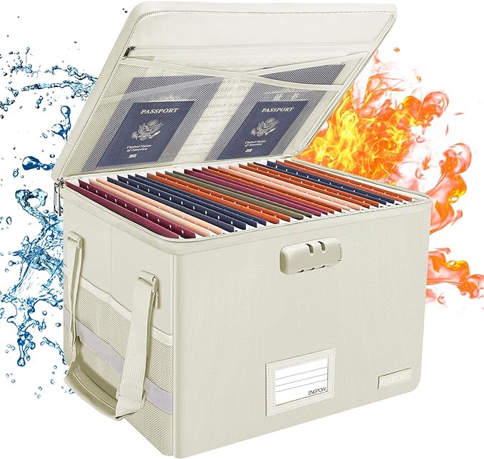 ENGPOW File Box with Lock, Fireproof Document Box with Zipper Lid, Collapsible by ENGPOW