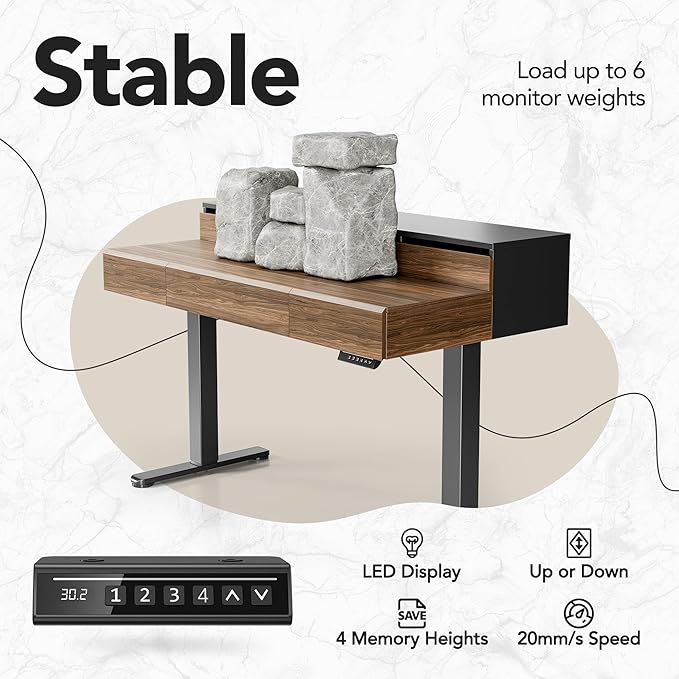 HUANUO Standing Desk with Drawers, 48 Inches Electric Height Adjustable Desk - Image 5