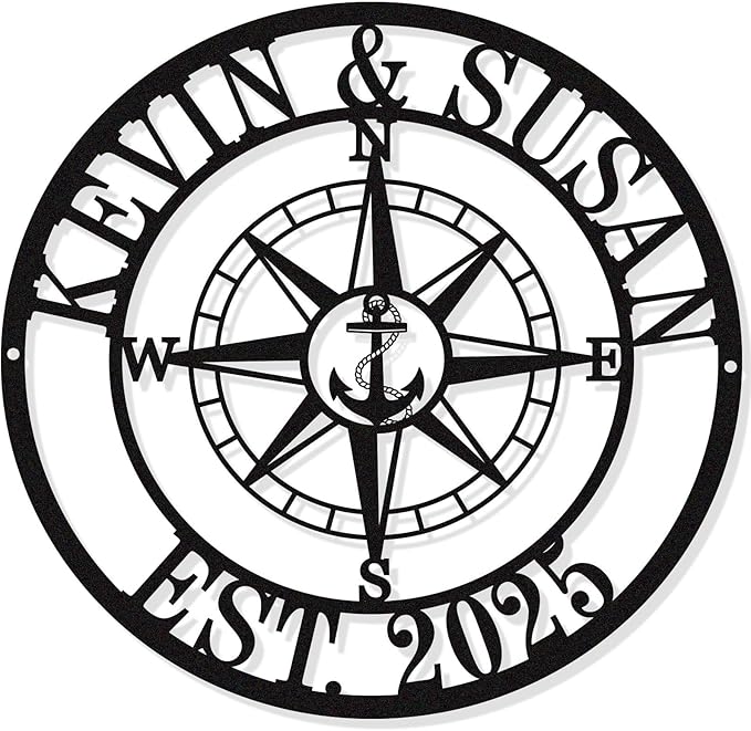 Custom Anchor Compass Metal Sign, Personalized Coordinates Sign, Custom by HYTSIGN