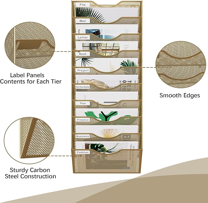 EasyPAG 10 Pocket Mesh Wall File Organizer, Hanging Paper Folder Holder - Image 3