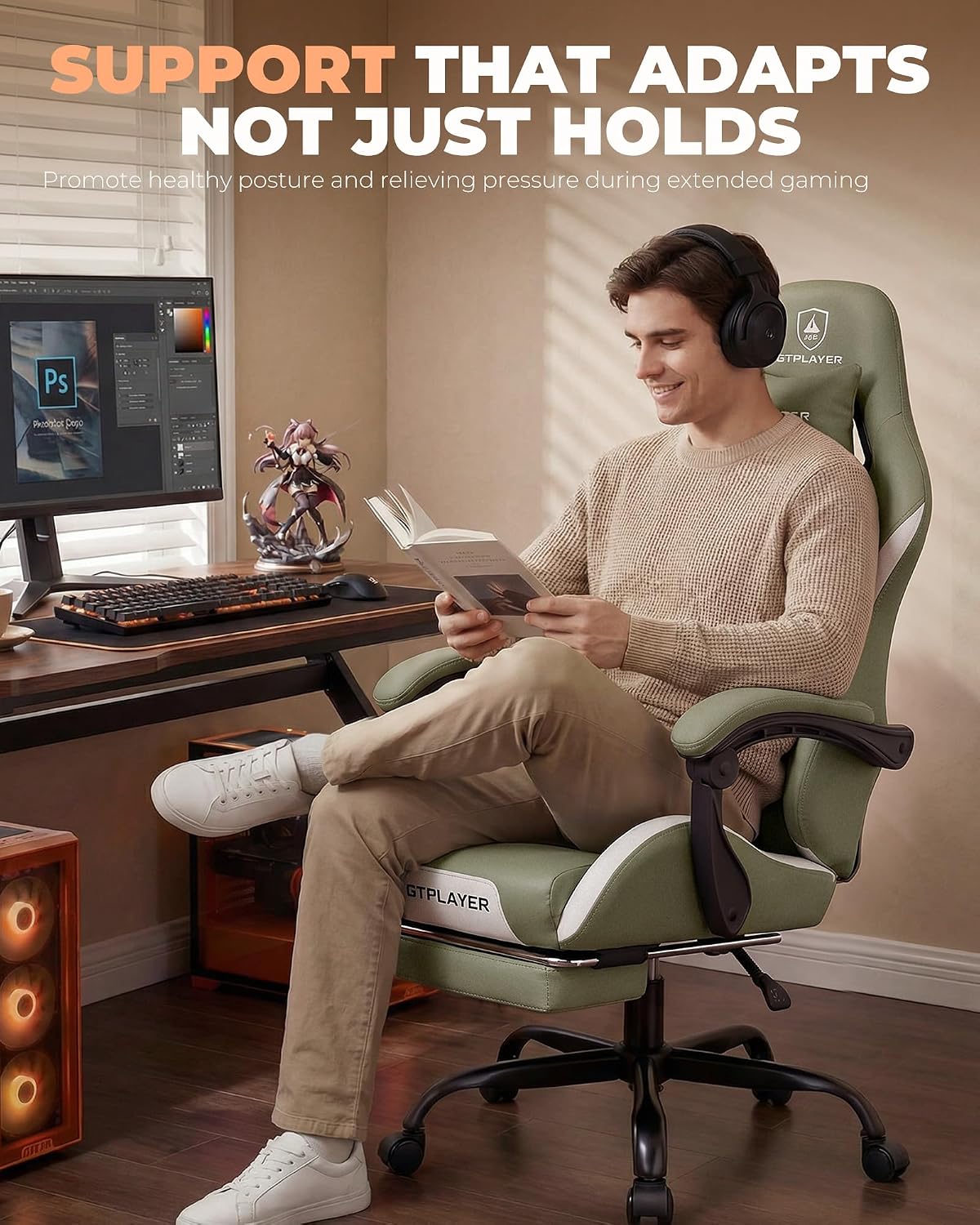GTPLAYER Gaming Chair with Foot Rest & Pocket Spring Cushion, Ergonomic H...
