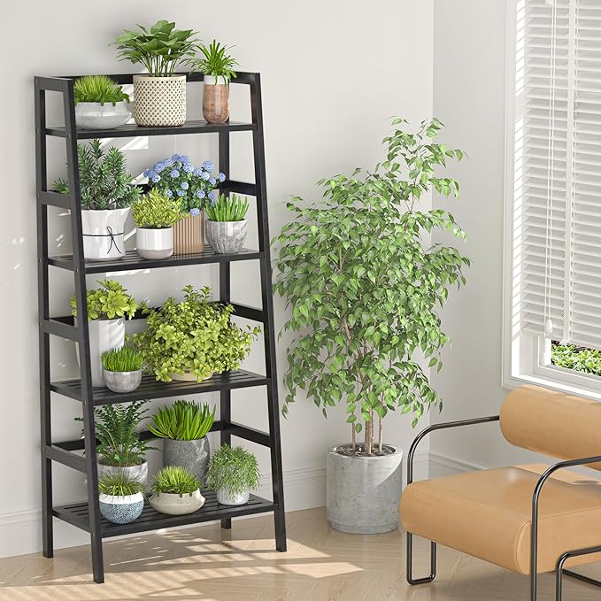 Homykic Bamboo Bookshelf 4-Tier Ladder Shelf, 49.2” Freestanding Open Bookcase - Image 6