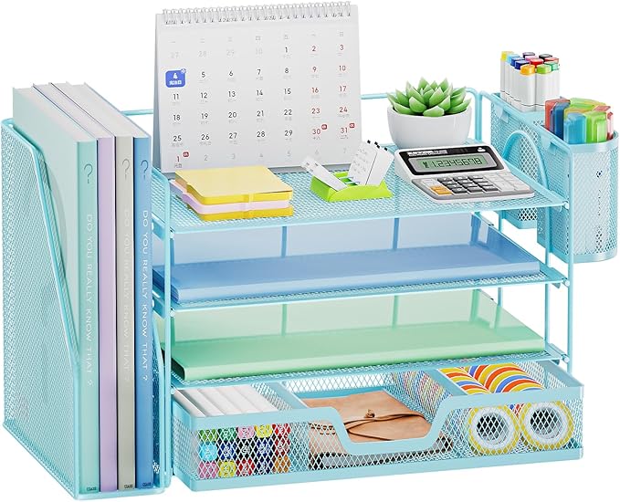 Marbrasse Desk Organizer and Accessories，4-Tier Paper Letter Tray Organizer by Marbrasse