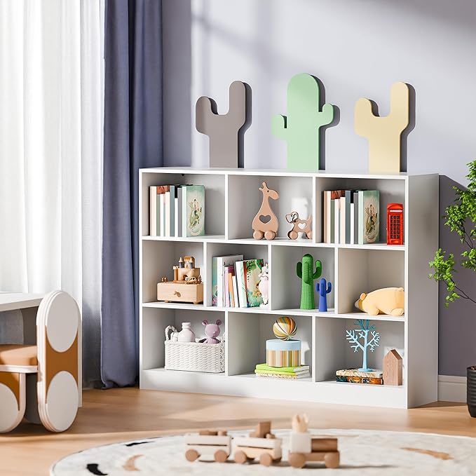 Cozy Castle White Bookshelf, 3-Tier Open Shelf Bookcase, 10 Cube Storage - Image 6