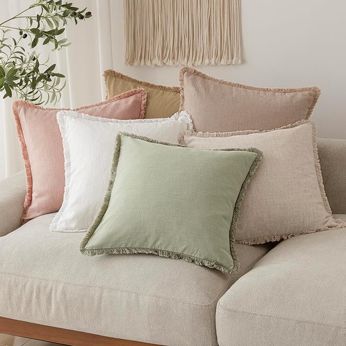 Foindtower Set of 2 Decorative Linen Fringe Throw Pillow Covers Boho Farmhouse - Image 7