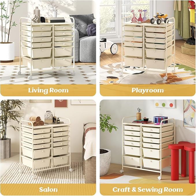 LDAILY 12 Drawer Rolling Storage Cart, Craft Cart Organizer on Wheels w/Metal - Image 9