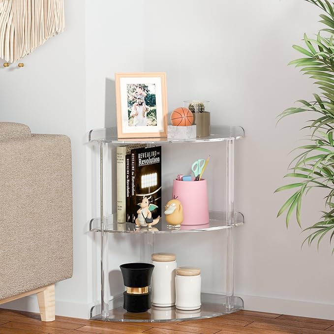Sezanrpt 3 Tier Acrylic Corner Shelf Organizer Storage 9.5x9.5x15.7 Inch - Image 2