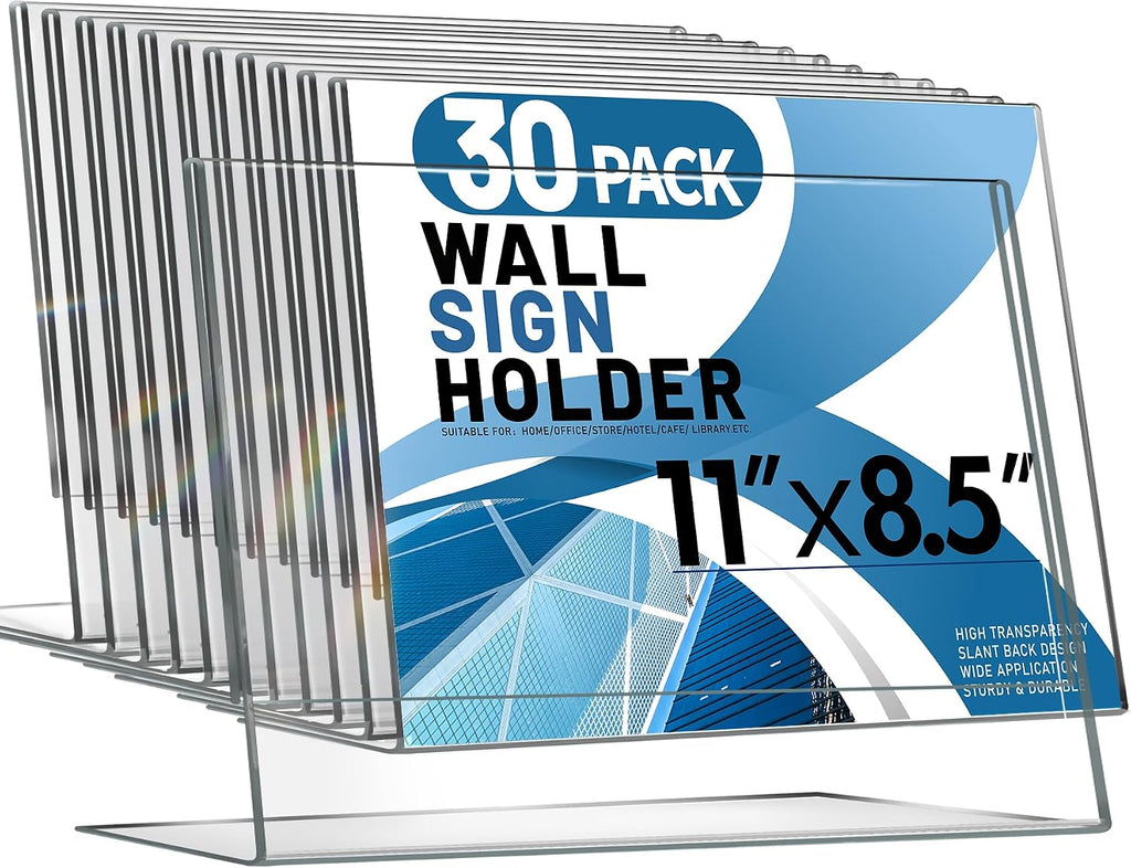 Aheroi 30Pcs Acrylic Sign Holder 8.5 x 11, L-shape Clear Sign Holders,