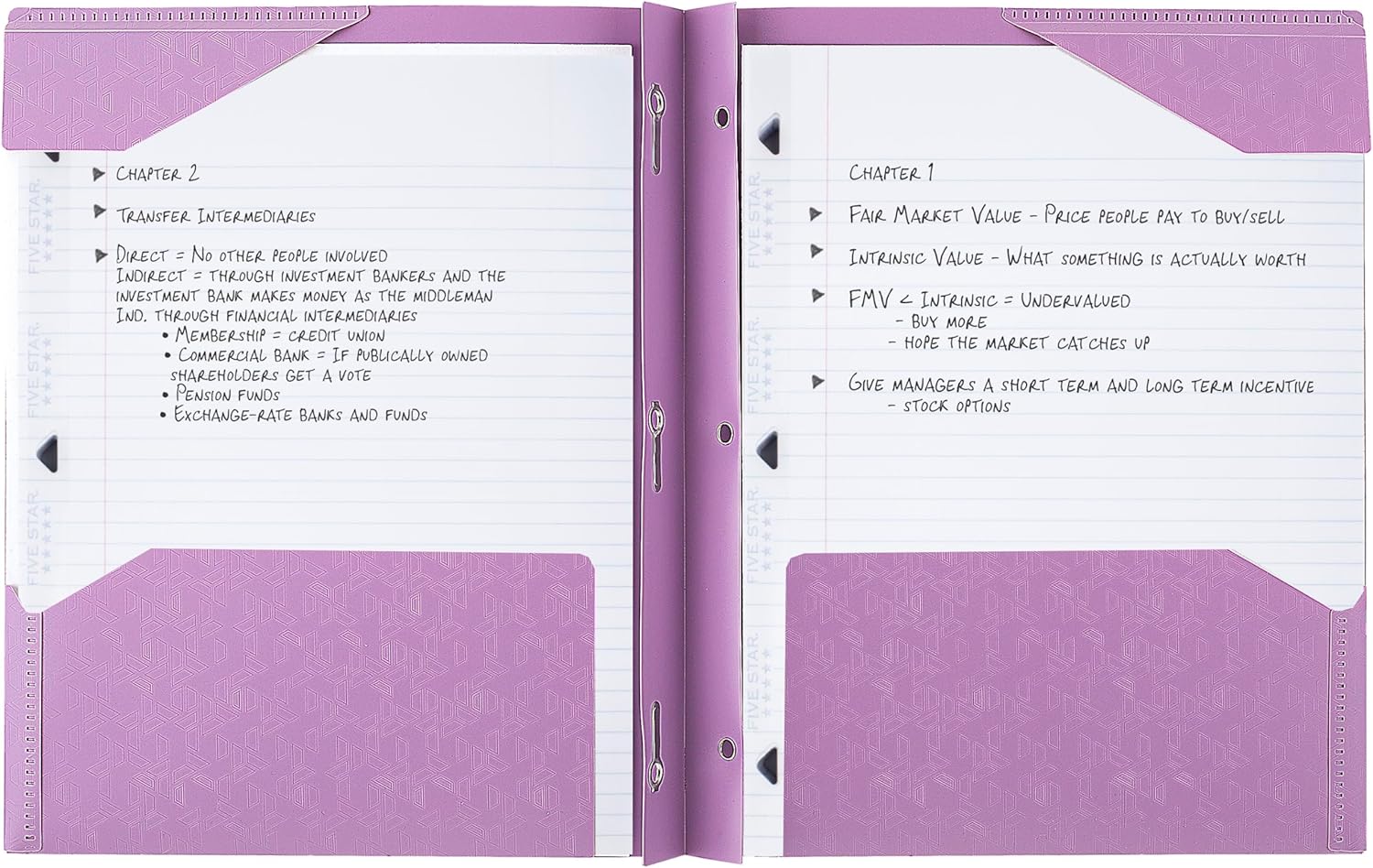 Five Star 2-Pocket Folder, Plastic Folder with Stay-Put Tabs and Prong Fasteners, Holds 8-1/2" x 11" Paper, Amethyst Purple (38750)