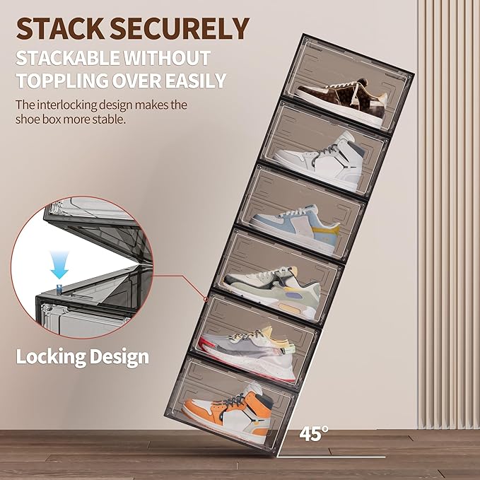 TOFWOF 6 Pack XX Large Shoe Organizer, Heavy-Duty Hard Thicken Plastic Clear - Image 3