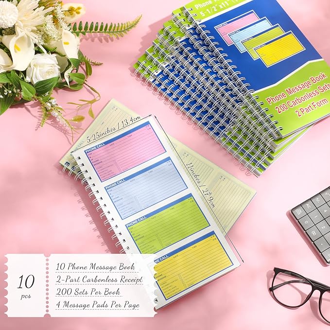 Sinmoe 10 Pcs Spiral Bound Phone Message Book - Image 2