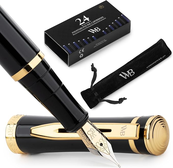 Wordsworth & Black Fountain Pen Set, 18K Gilded Medium Nib, Includes 24 Pack by WordsworthBlack