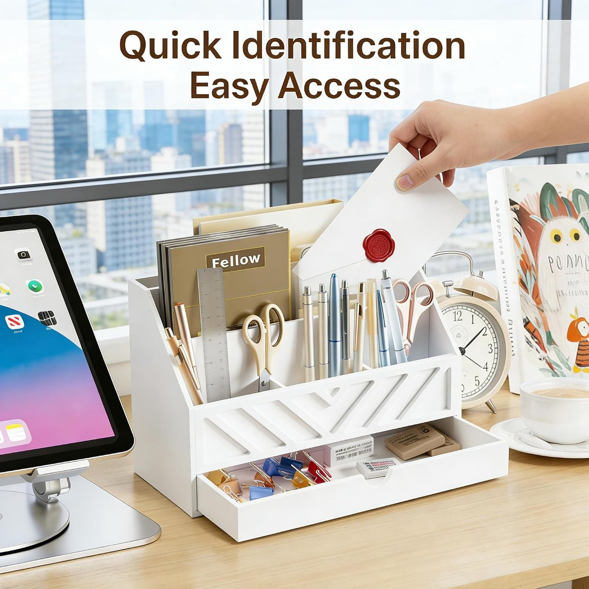 SRIWATANA White Wooden Desk Organizer & Mail Organizer with Drawer