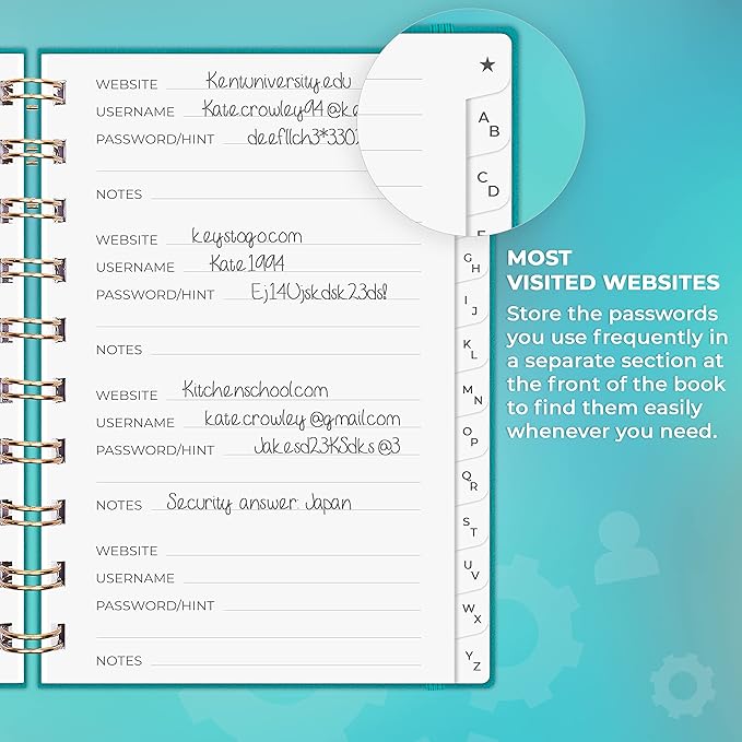 Clever Fox Password Book Spiral – Mini Internet Address & Password Organizer - Image 4