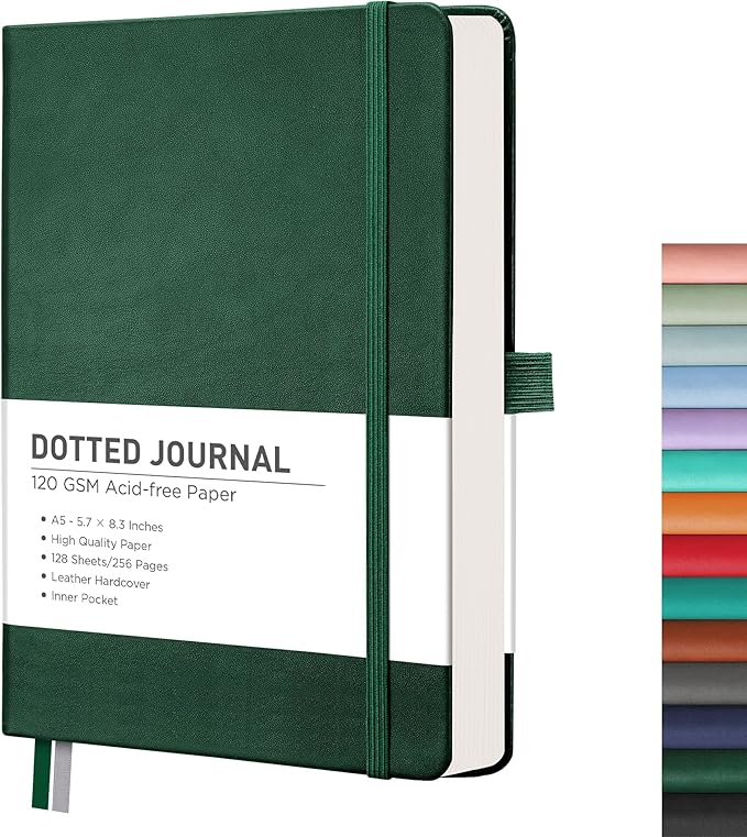 RETTACY Bullet Dotted Journal Notebook, 256 Pages, A5 Medium Size, Leather by RETTACY