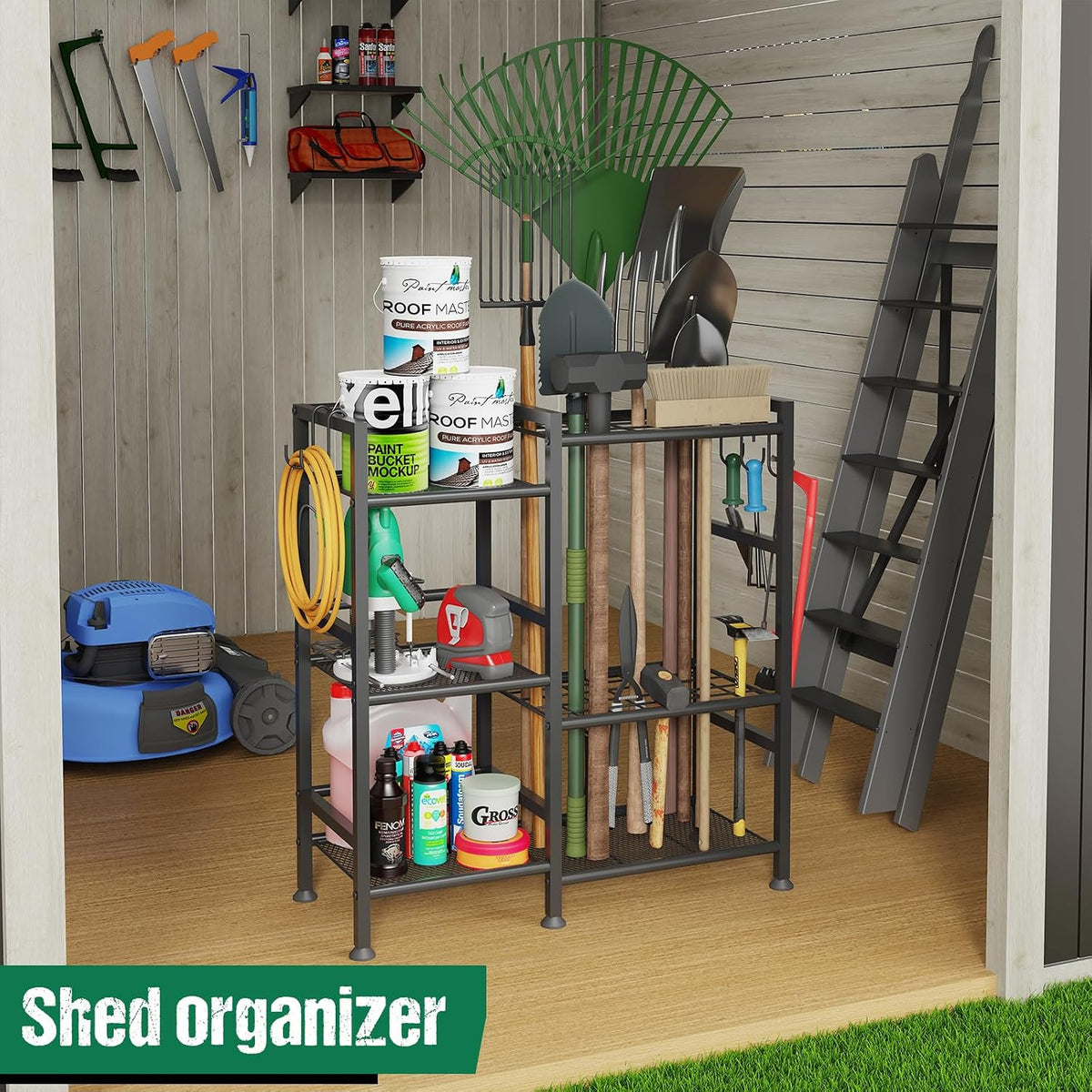 keomaisyto garden tool organizer with large hooks, garage on a desk or shelf