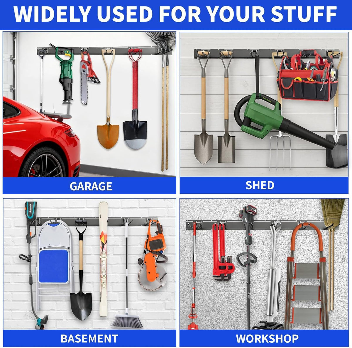 garage tool organizer wall mount, 48 inch heavy, side view
