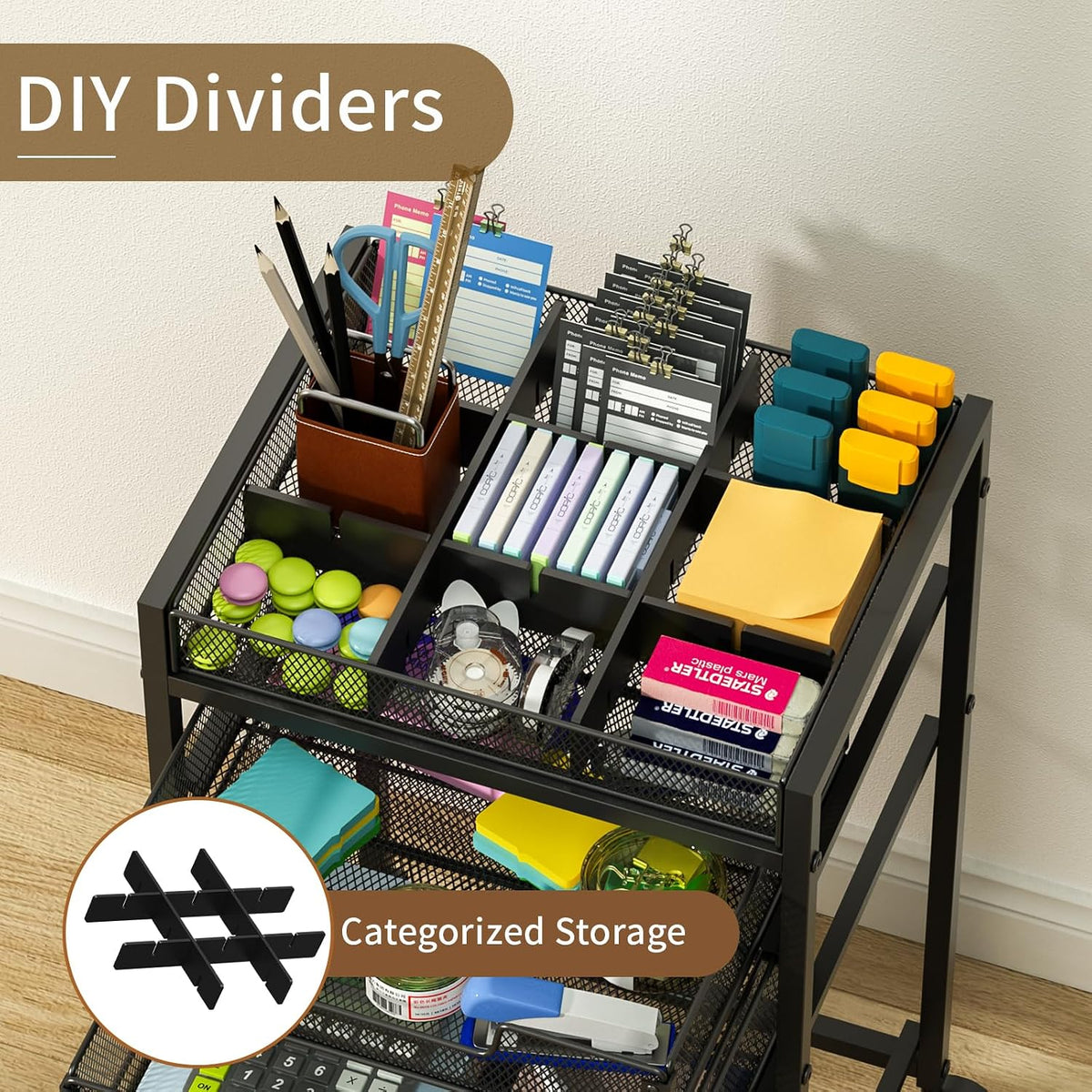 Rolling File Cart with 3 Storage Drawers, Under Desk Filing Cabinet with DIY ...