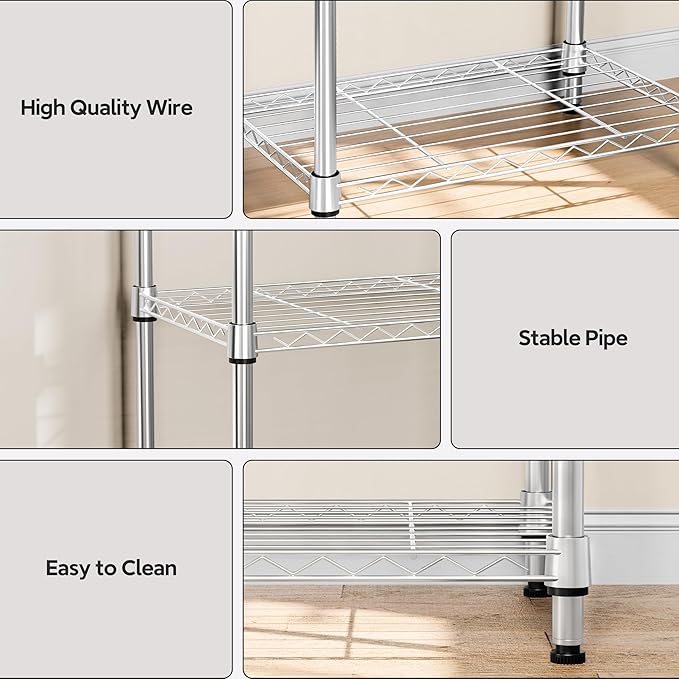 M MZG 4 Tiers Shelf Metal Storage Shelves Wire Rack Closet Organizers - Image 4