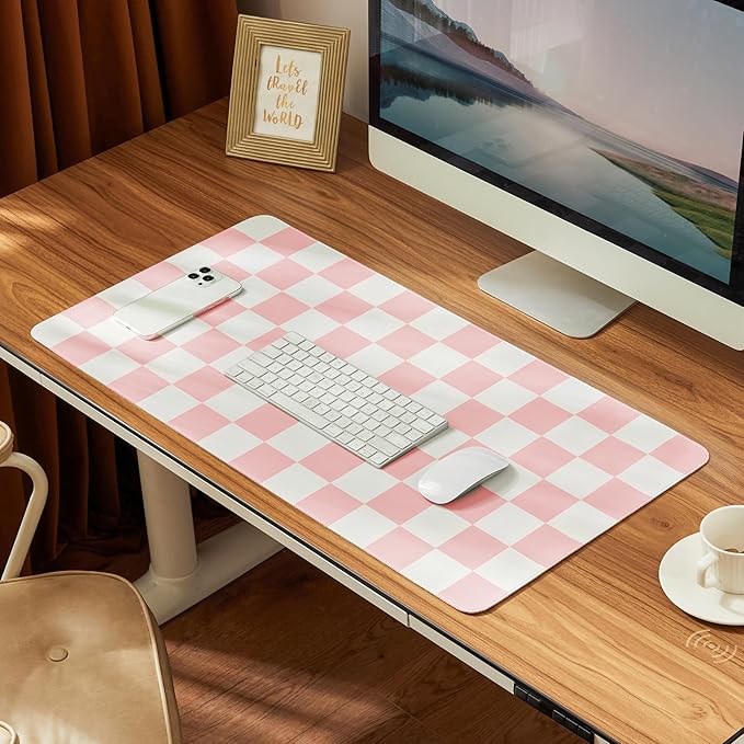 Ohocut Checkered Desk Mat, Large Cute Aesthetic Retro PU Leather Computer by Ohocut