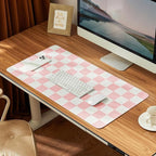 Ohocut Checkered Desk Mat, Large Cute Aesthetic Retro PU Leather Computer by Ohocut