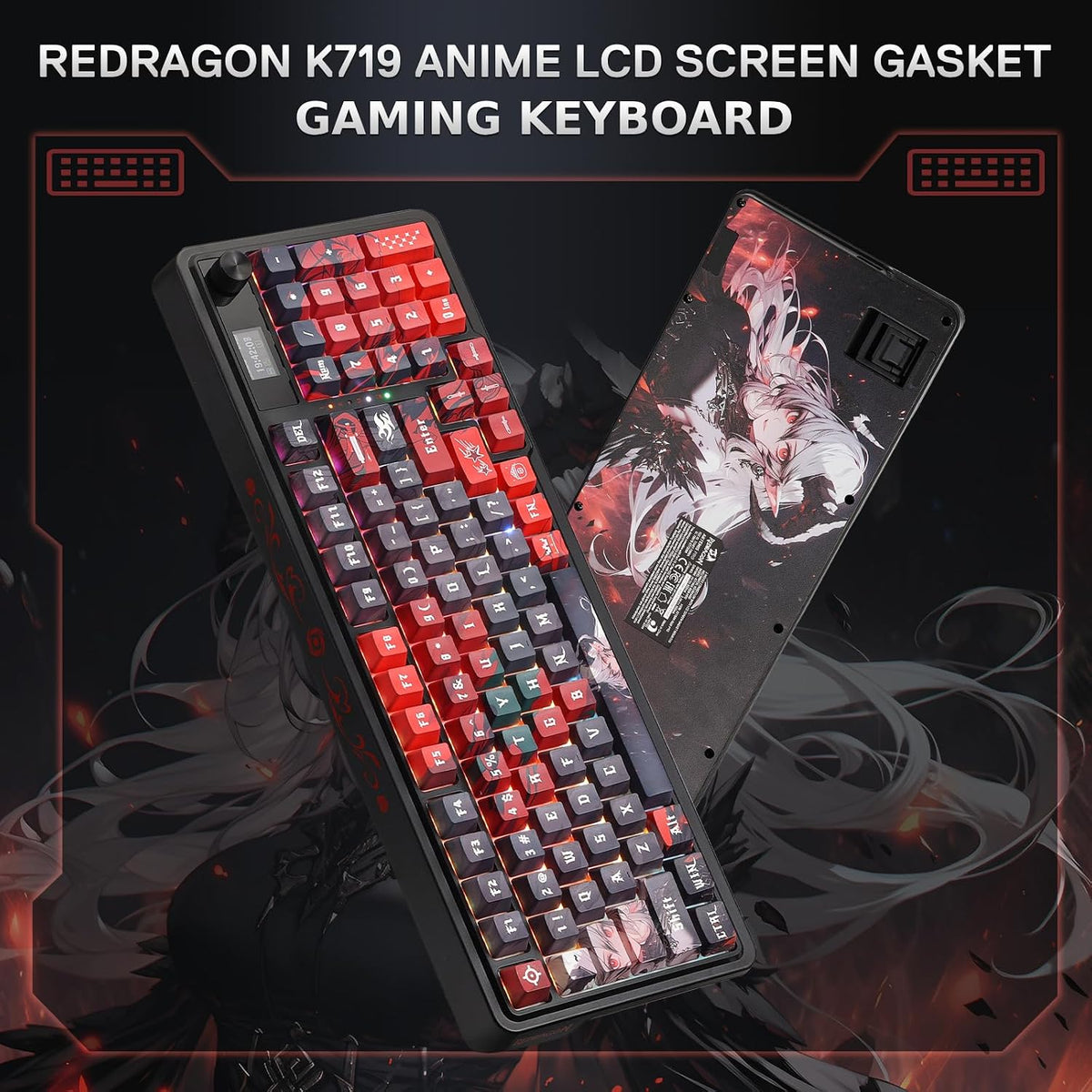 Redragon K719 PRO Wireless RGB Gasket Gaming Keyboard, Dye-Sub Anime Keycap