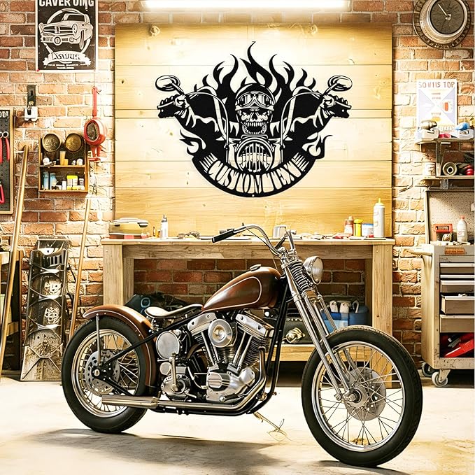 Custom Motorcycle Skull Metal Sign Personalized Biker Name Sign Custom Garage - Image 2