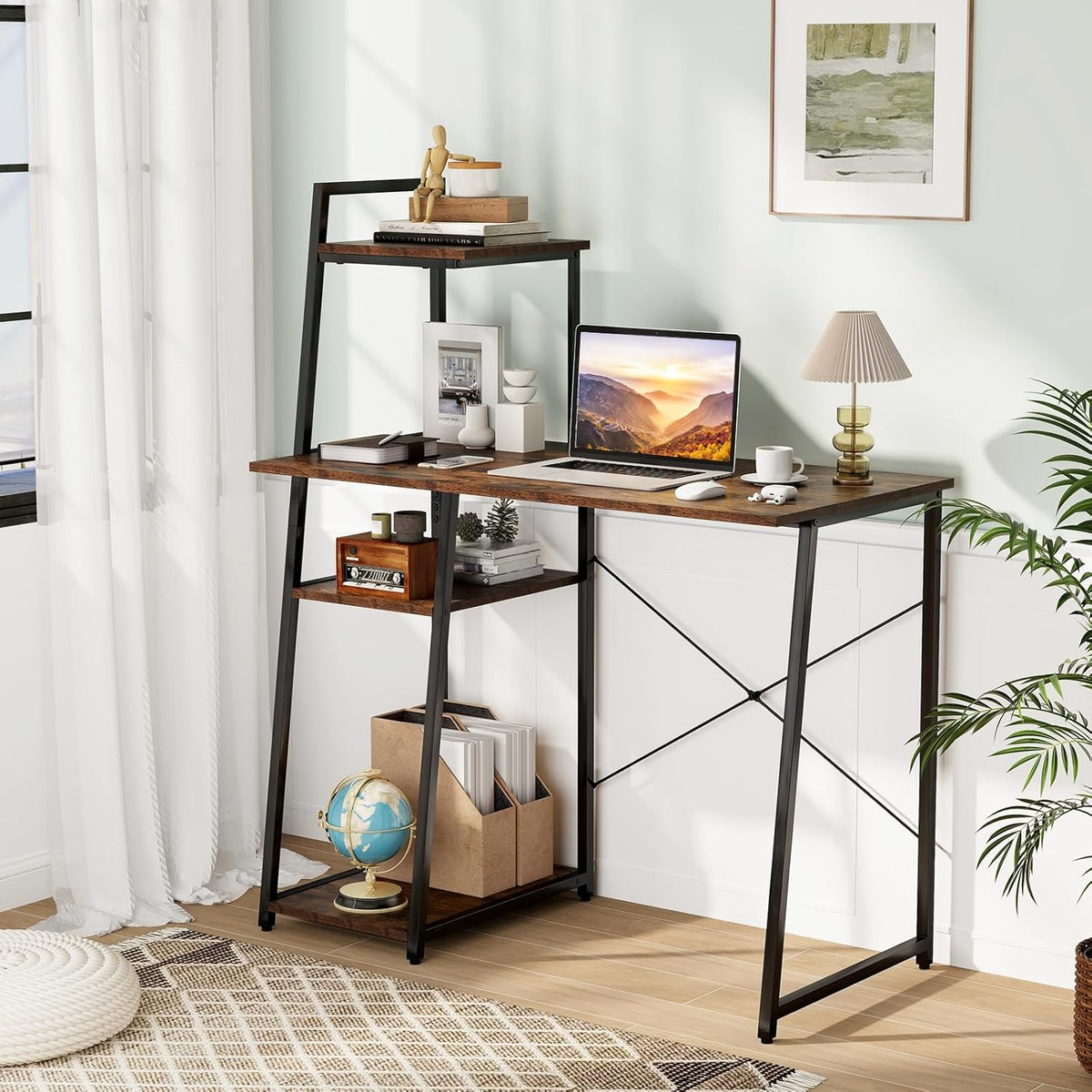 Tangkula Computer Desk with Shelves, Space Saving Home Office Desk with 3-Tie...