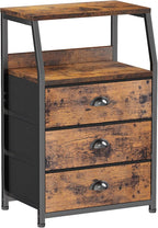 Furnulem Nightstand with 3 Drawers and 2-Tier Shelf, Fabric Small Dresser by Furnulem