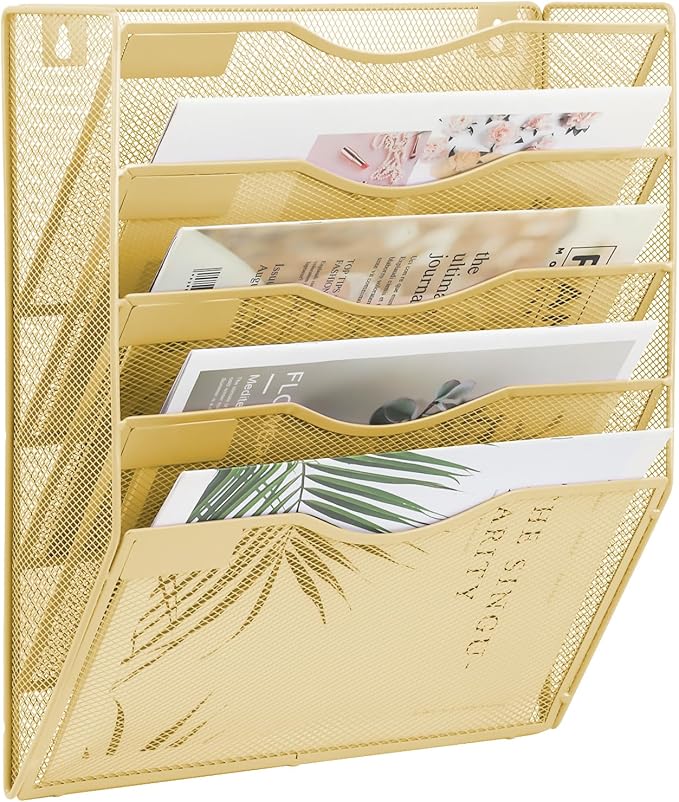 EASEPRES 5 Pocket Mesh Hanging Wall File Organizer, Wall Mounted Mail Paper by EASEPRES