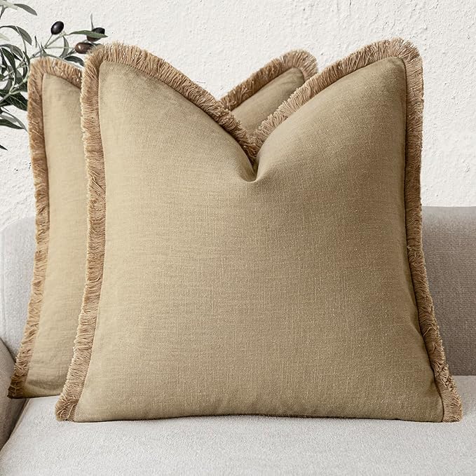Foindtower Set of 2 Decorative Linen Fringe Throw Pillow Covers Farmhouse by Foindtower