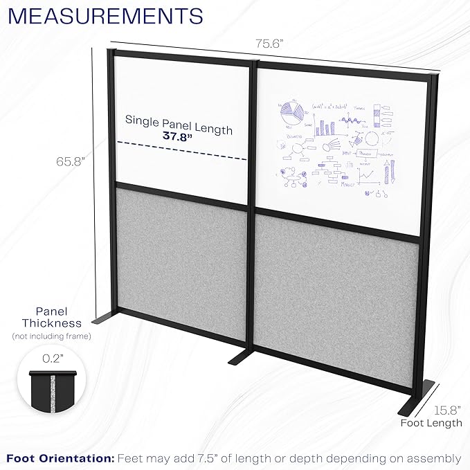 VIVO Modular Wall System, 2 PET and Whiteboard Panels, Professional Office - Image 3