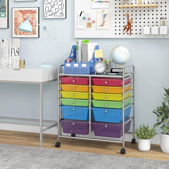 LDAILY 12 Drawer Rolling Storage Cart, Craft Cart Organizer on Wheels w/Metal - Image 9
