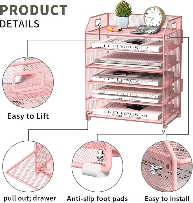 6 Tier Desk Organizer, Heavy-Duty Thick Metal Letter Tray Organizer, Large - Image 3
