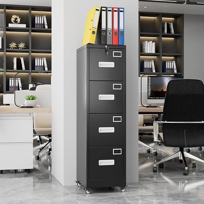 METAN 4 Drawer File Cabinet on Wheels, Lockable Metal Filing Cabinet - Image 2
