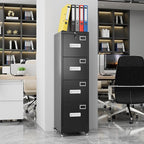METAN 4 Drawer File Cabinet on Wheels, Lockable Metal Filing Cabinet - Image 2