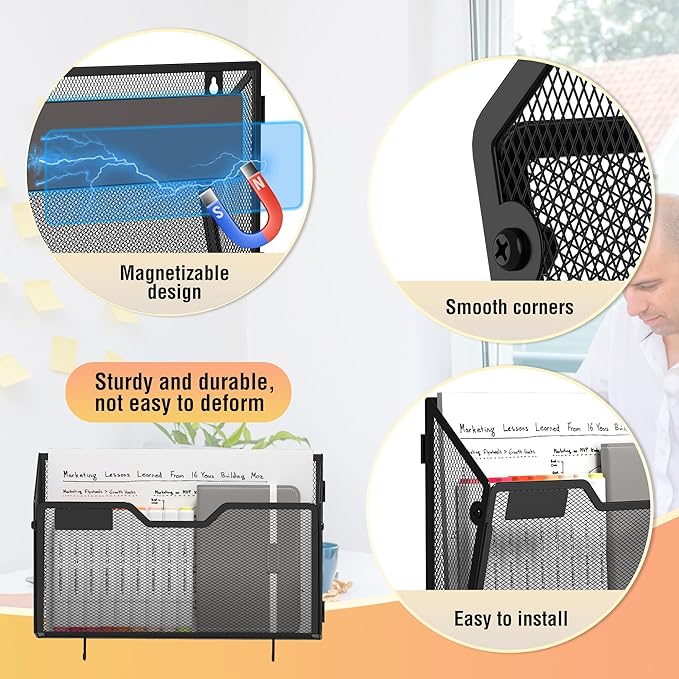 Docnest 3 Pack Magnetic Wall Mounted File Holders, Mesh Letter Organizer - Image 3