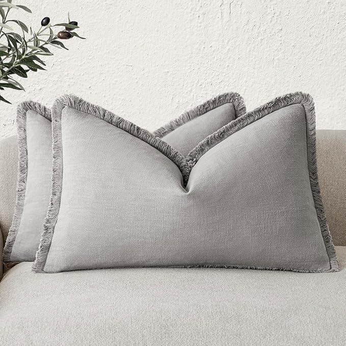 Foindtower Set of 2 Decorative Linen Fringe Throw Pillow Covers Cozy Farmhouse by Foindtower