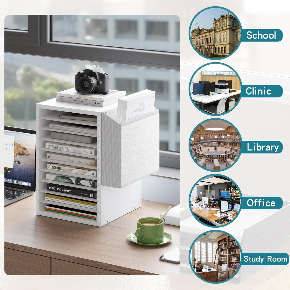 Unionly 10Tier Adjustable Mail Sorter,Wood Paper Organizer for Class,Office