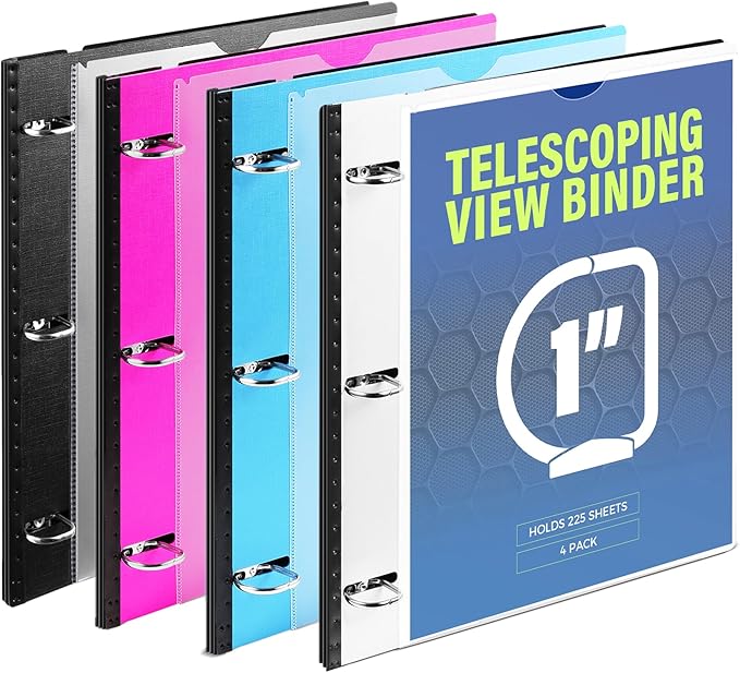 WOT I 4-Pack Telescoping 3 Ring Binder 1 Inch, Expandable Flexible Binder by WOTI