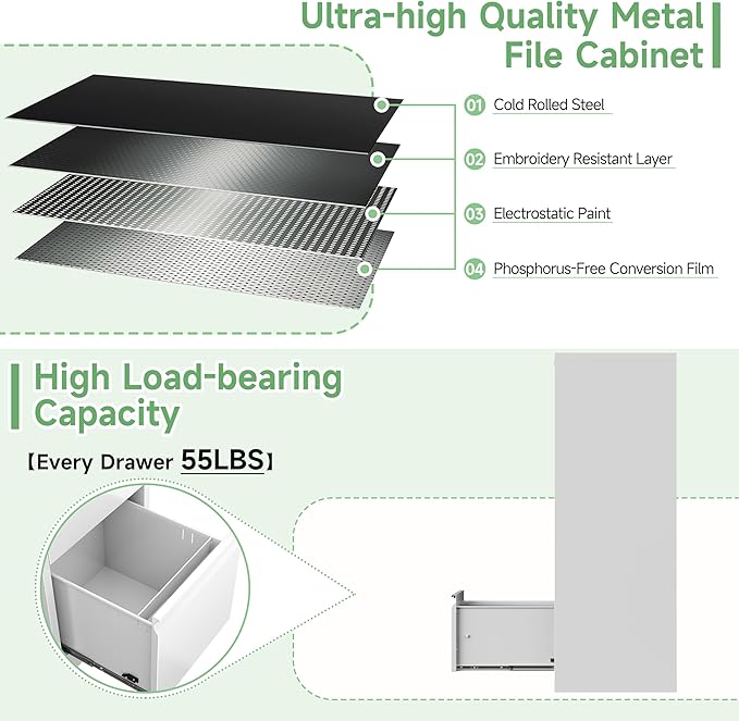 4-Drawer File Cabinet with Lock, Metal Vertical Filing Cabinets - Image 6