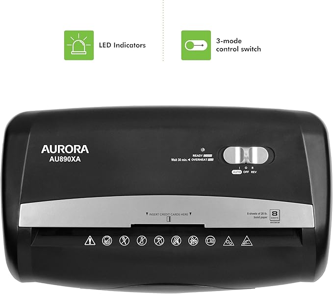 Aurora AU890XA 8-Sheet Crosscut Paper and Credit Card Shredder - Image 4