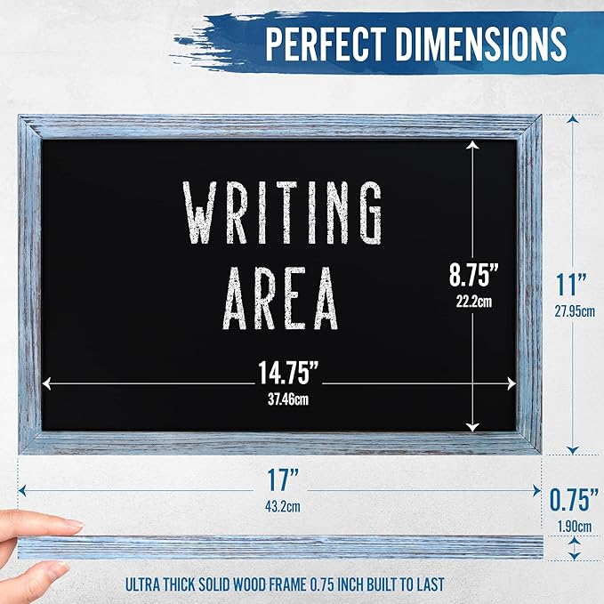 HBCY Creations 11" x 17" Rustic Blue Solid Wood Frame Wall Chalkboard, Magnetic - Image 2