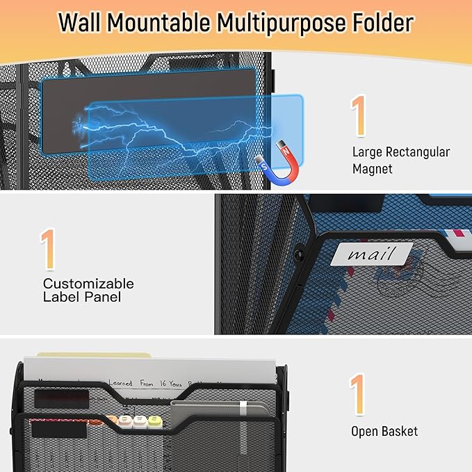 Docnest 3 Tier 3 Pack Magnetic Wall Mounted File Holders, Mesh Letter Organizer - Image 4