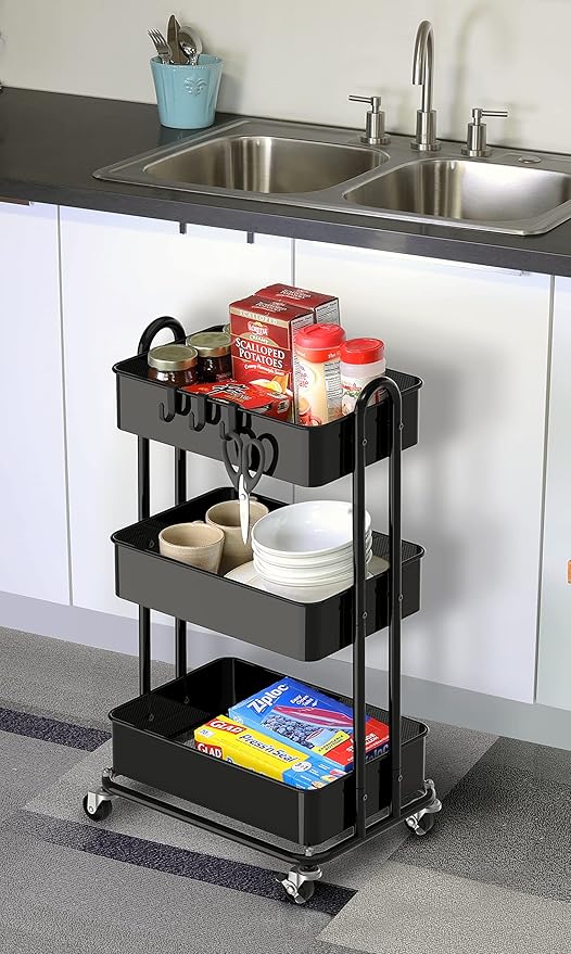 Simple Houseware 3-Tier Heavy Duty Metal Utility Rolling Cart - Image 5