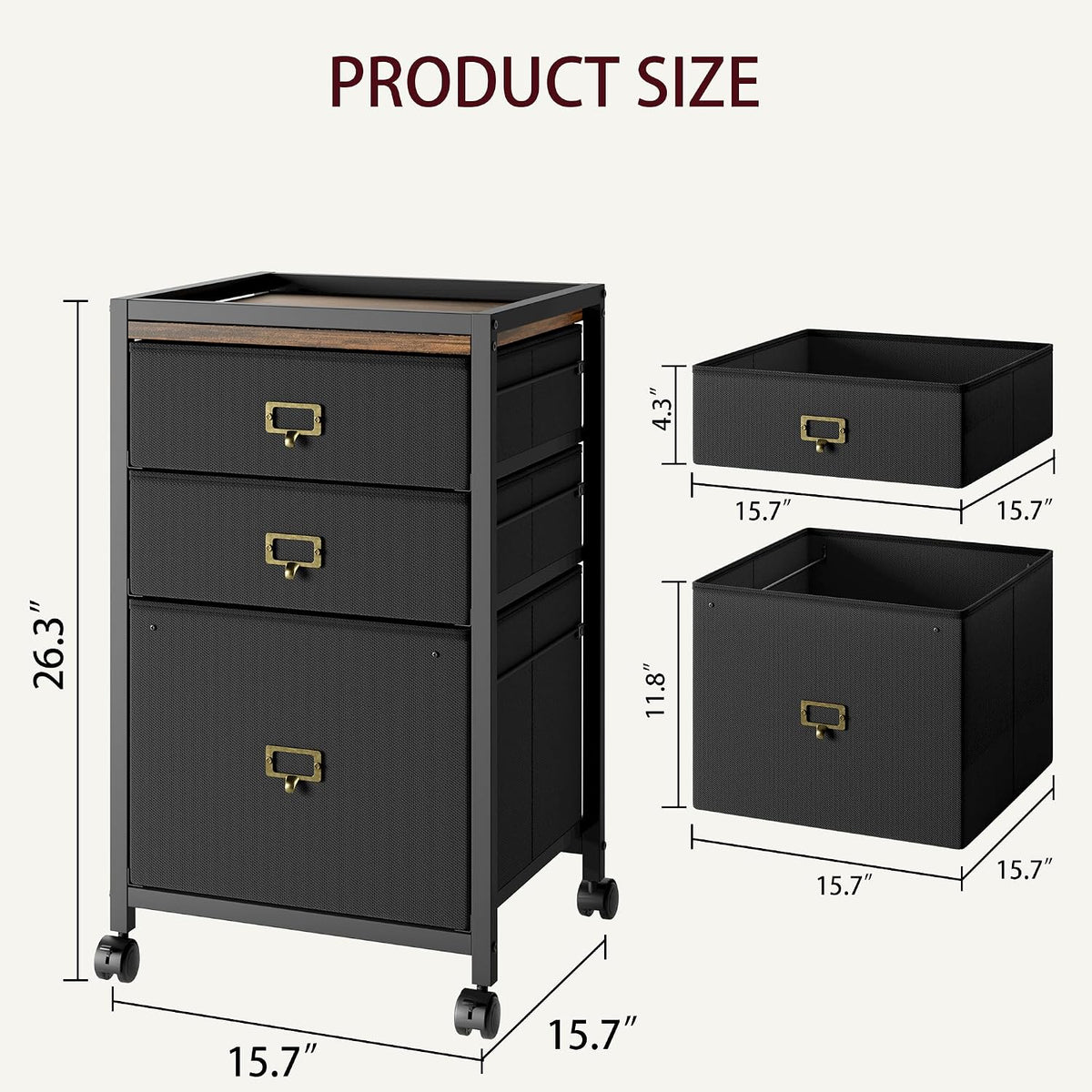 GAOMON File Cabinet, Filing Cabinet with 3 Drawer, Mobile File Cabinet Fits Letter Size or A4, Fabric Vertical File Cabinet on Wheels, Home Office Small Under Desk Storage Cabinet, Black