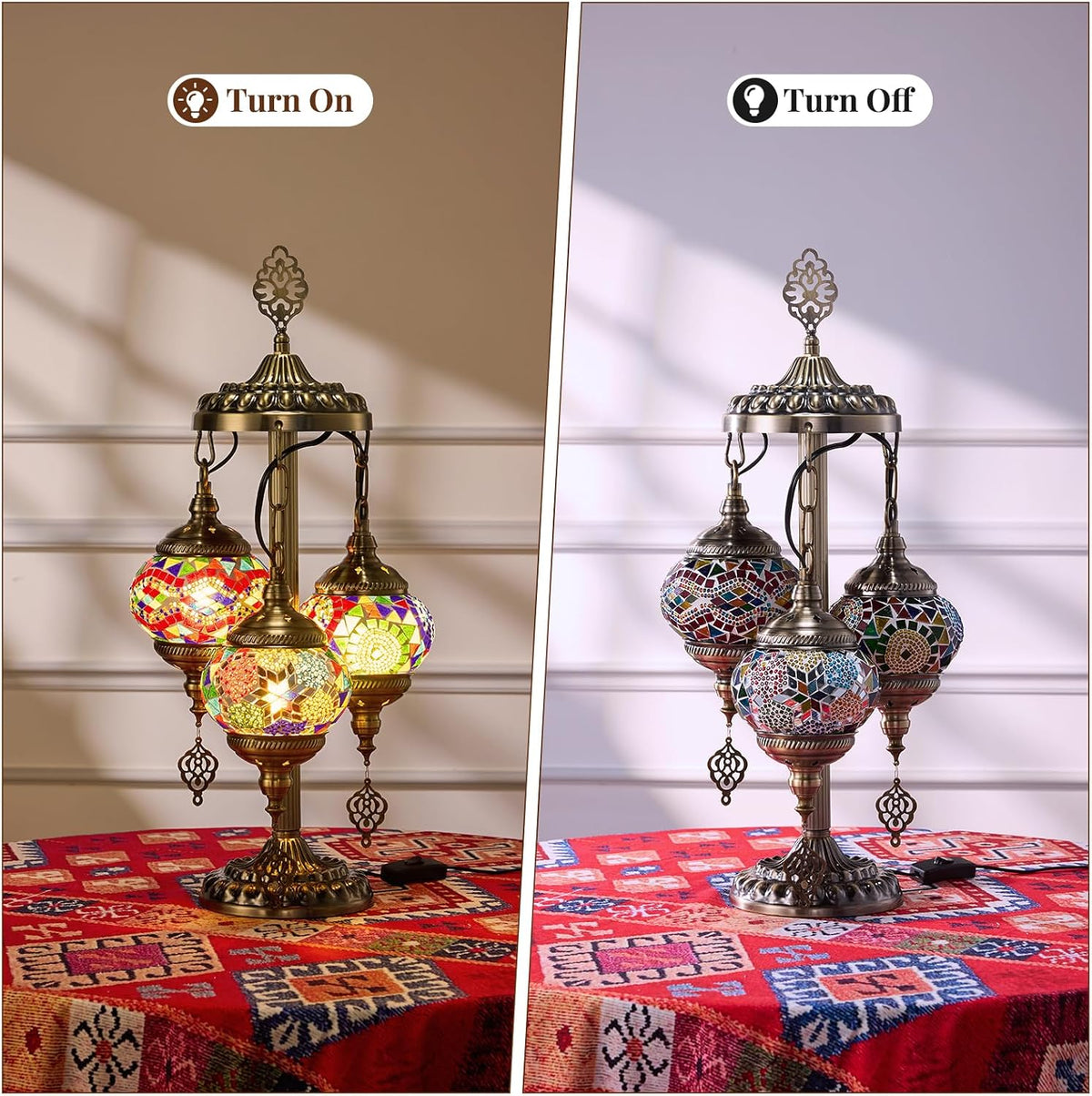 3 Globes Turkish Mosaic Lamp, 23" Handmade Moroccan Lamp, Multicolor