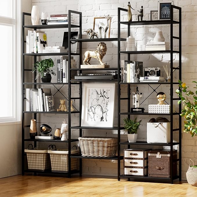 NUMENN Triple Wide 6 Tier Bookshelf, Rustic Industrial Style Bookcases and - Image 4